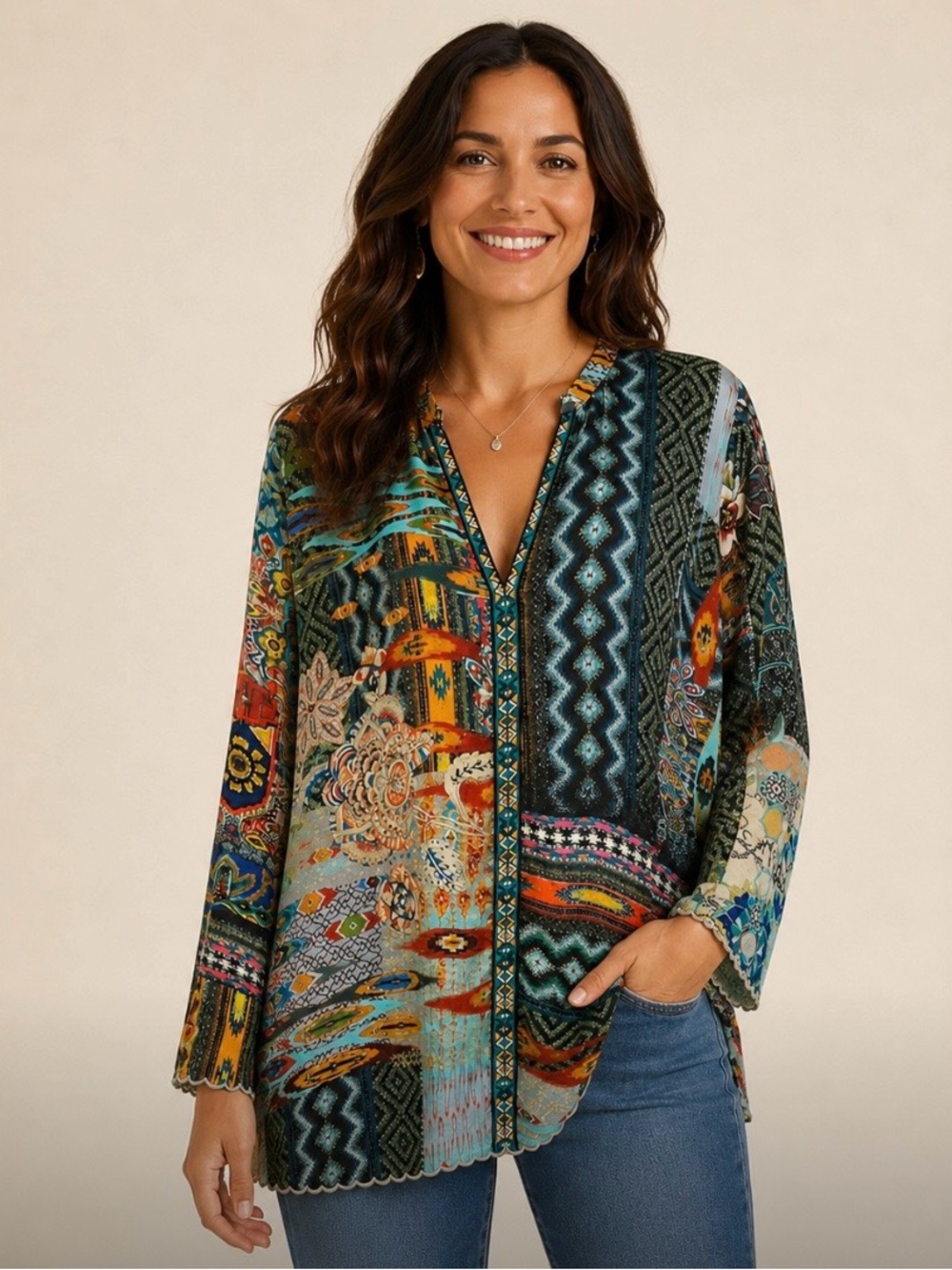 Johnny Was Cane Silk Tunic size XL